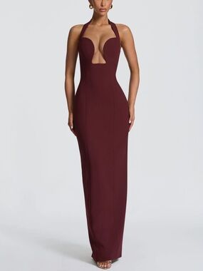Cutout Halter Maxi Dress in Burgundy